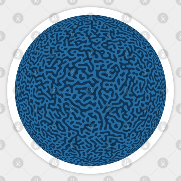 Turing Pattern Sphere (Blue) Sticker by John Uttley